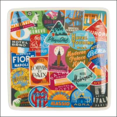 Troy Litten Vintage Travel Labels Square Tray