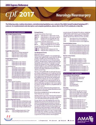 CPT 2017 Express Reference Coding Card Neurology/Neurosurgery