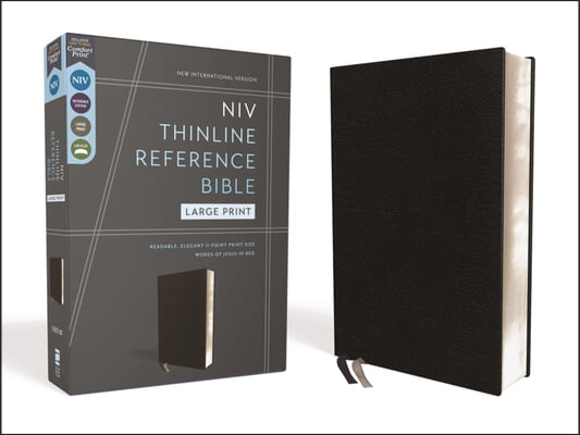 Niv, Thinline Reference Bible (Deep Study at a Portable Size), Large Print, Bonded Leather, Black, Red Letter, Comfort Print