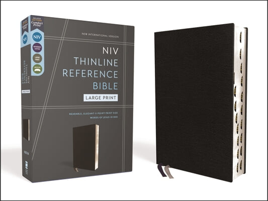 Niv, Thinline Reference Bible (Deep Study at a Portable Size), Large Print, Bonded Leather, Black, Red Letter, Thumb Indexed, Comfort Print