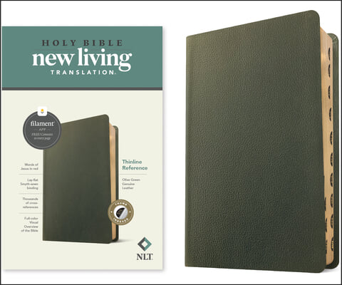 NLT Thinline Reference Bible, Filament Enabled (Genuine Leather, Olive Green, Indexed, Red Letter)