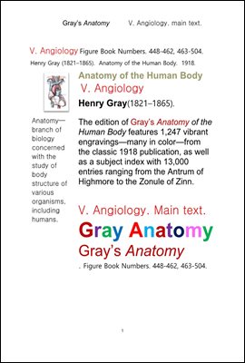 그레이아나토미 해부학의 제5권 혈관학.Gray’s Anatomy,V. Angiology .main text.by Henry Gray.