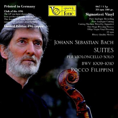 바흐: 무반주 첼로 모음곡 3 &amp; 4번 (Bach: Cello Solo Suites Nos.3 &amp; 4) (180g)(LP) - Rocco Filippini