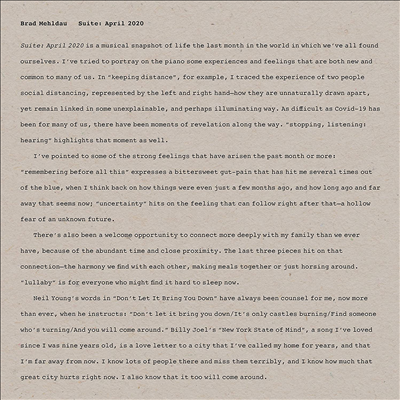 Brad Mehldau - Suite: April 2020 (CD)(Digipack)