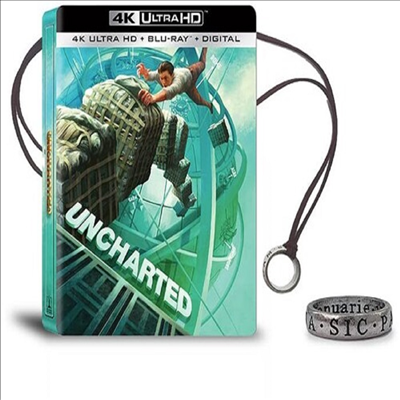 Uncharted (언차티드) (Steelbook with Ring)(한국어 자막 지원)(4K Ultra HD+Blu-ray)(한글무자막)