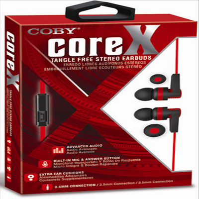 Coby - Coby Cve-142-Red Core X Tangle Free Plastic Earbud