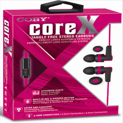 Coby - Coby Cve-142-Pnk Core X Tangle Free Plastic Earbud