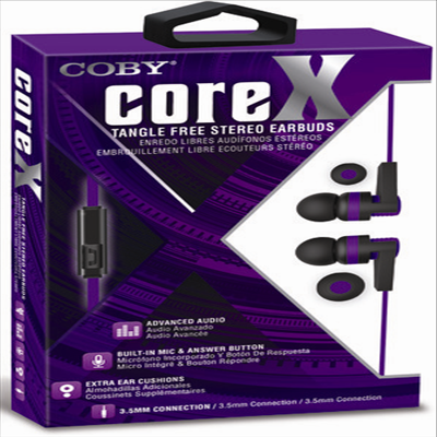 Coby - Coby Cve-142-Prp Core X Tangle Free Plastic Earbud