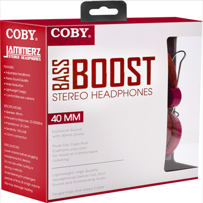 Coby - Coby Cvh-802-Red Bass Boost Stereo Headphones W/Mi