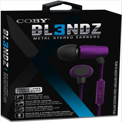 Coby - Coby Cvpe-09-Prp Bl3ndz Metal Tangle Free Earbuds