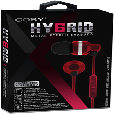 Coby - Coby Cvpe-05-Red Hy6rid Metal Tangle Free Earbuds