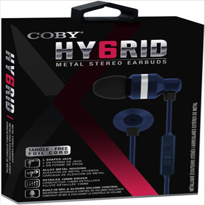 Coby - Coby Cvpe-05-Blu Hy6rid Metal Tangle Free Earbuds