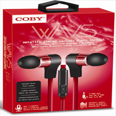 Coby - Coby Cve-130-Red Wavs Metal Tangle Free Earbuds W/