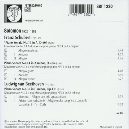 Solomon 베토벤: 피아노 소나타 32번 / 슈베르트: 13번 14번 (Beethoven: Piano Sonata Op.111 / Schubert: D 664 D 784) 솔로몬