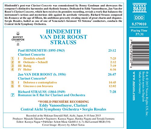 Eddy Vanoosthuyse 힌데미트 / 얀 판 더 로스트 / 슈트라우스: 클라리넷 협주곡, 로망스 (Hindemith / Jan Van Der Roost / R. Strauss: Clarinet Concertos, Romanze) 에디 바누스수이즈