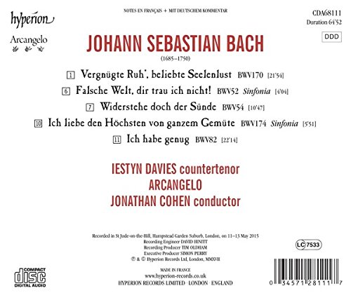 Iestyn Davies 바흐: 칸타타 BWV 54, 82, 170번 (J.S. Bach: Cantatas - Widerstehe Doch der Sunde, Ich Habe Genug, Vergnugte Ruh') 예스틴 데이비스