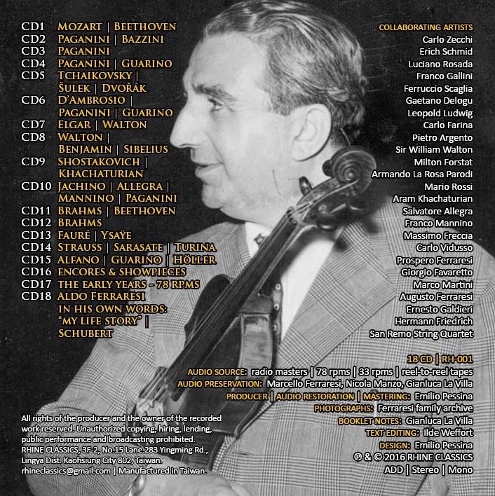 바이올린의 예술 1집 - 알도 페라레시 바이올린 연주집: 1929-1973년 미공개 녹음 (The Art of Violin Vol.1 - Aldo Ferraresi: Gigli of the Violin)