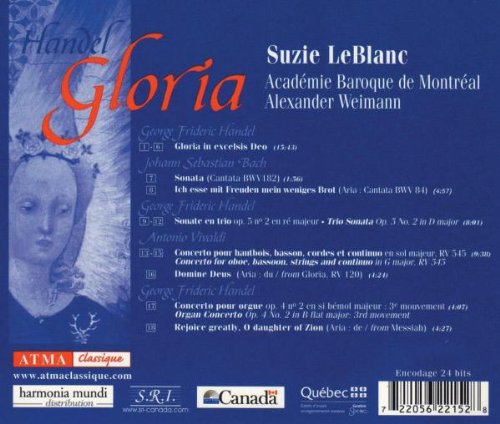 Suzie LeBlanc 헨델: 글로리아 / 바흐: 칸타타 / 비발디: 협주곡 외 (Handel: Gloria / J.S. Bach: Cantata / Vivaldi: Concertos) 수지 르블랑