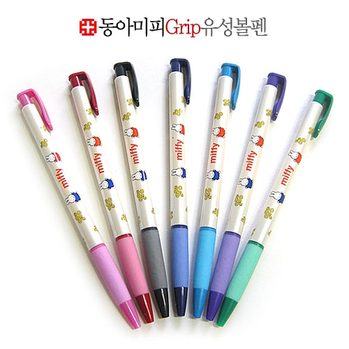 [알앤비]동아 홍당무 미피 그립 유성볼펜 0.38mm/miffy grip/7가지색상