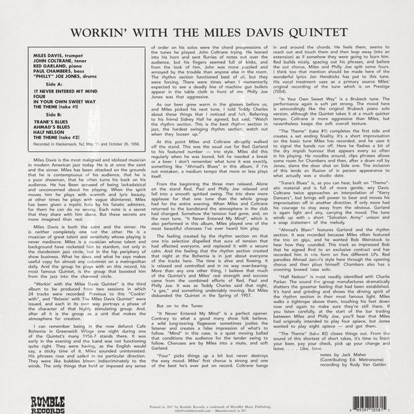 Miles Davis (마일즈 데이비스 퀸텟) - Workin' with the Miles Davis Quintet [LP]