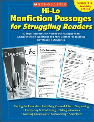 Hi-Lo Nonfiction Passages for Struggling Readers: Grades 4-5: 80 High-Interest/Low-Readability Passages with Comprehension Questions and Mini-Lessons