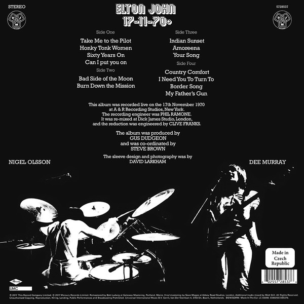 Elton John (엘튼 존) - 17-11-70+ (1970년 뉴욕 라디오 방송 라이브 앨범) [2LP]