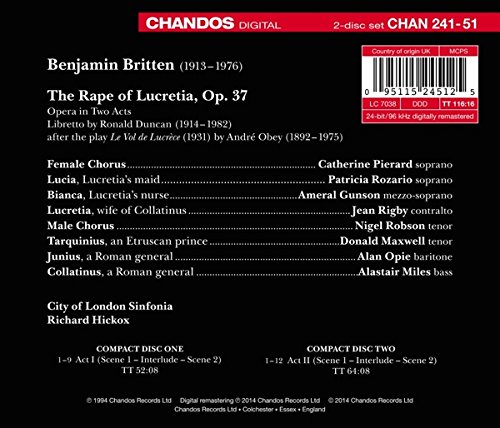 Richard Hickox / Catherine Pierard 벤자민 브리튼: 오페라 '루크레티아의 능욕' - 캐서린 피에라르, 리차드 히콕스 (Britten: The Rape of Lucretia Op.37)
