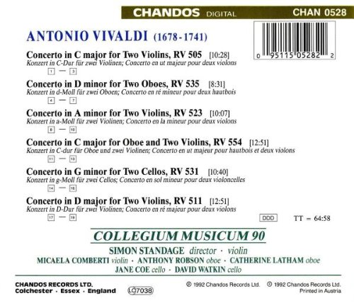 Collegium Musicum 90 비발디: 이중 협주곡집 - 콜레기움 무지쿰 90, 사이먼 스탠데이지 (Vivaldi: Double Concertos)
