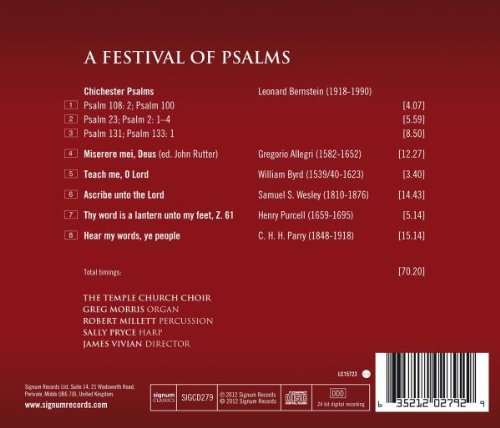 Temple Church Choir 시편 축제: 알레그리 / 번스타인 / 버드 / 패리 / 퍼셀 / 웨슬리 - 템플 처치 합창단 (A Festival of Psalms - Allegri / Bernstein / Byrd / Parry / Purcell / Wesley)
