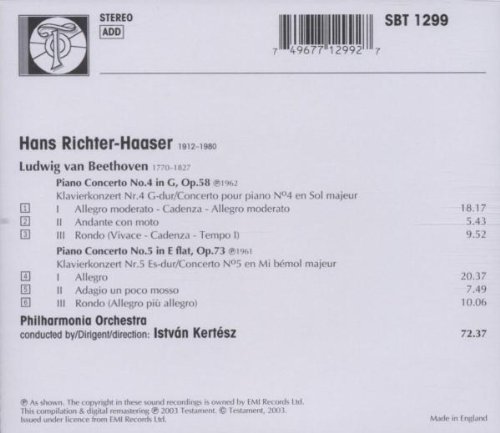 Hans Richter-Hasser 베토벤: 피아노 협주곡 4번 5번 `황제` (Beethoven: Piano Concerto No.4 No.5 'Emperor`) 한스 리히터-하저