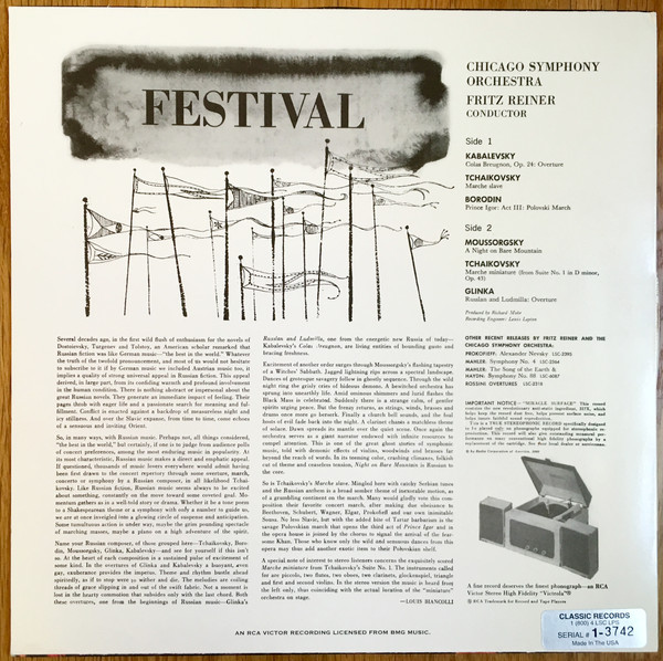 Fritz Reiner 프리츠 라이너 페스티벌 (Festival) [LP]