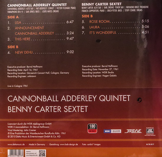 Cannonball Adderley / Benny Carter - Live In Cologne 1961 (캐논볼 애덜리 퀸텟, 베니 카터 색스텟 쾰른 라이브)[LP]