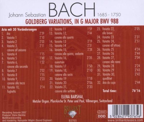 Elena Barshai 바흐: 골드베르크 변주곡 BWV 988 - 엘레나 바르샤이 [메츨러 오르간 연주] (J.S. Bach: Goldberg Variations)