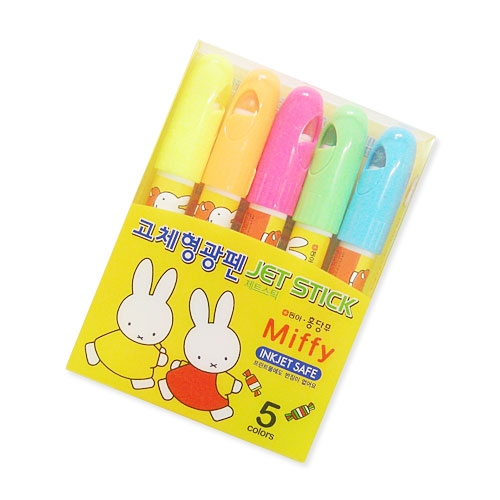 [알앤비]동아 홍당무 미피 고체 형광펜 5색세트/miffy/jetstick/제트스틱