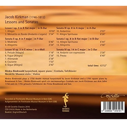 Medea Bindewald / Nicolette Moonen 커크먼: 건반을 위한 레슨과 바이올린 소나타 (Jacob Kirkman: Lessons and Sonatas)
