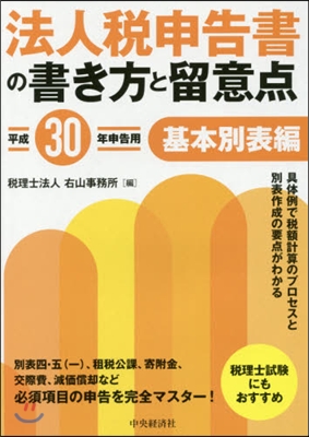 平30 法人稅申告書の書き方 基本別表編