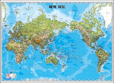 세계지도 한글지세 (코팅 원지/부착용) : 단면 (축척 1:39,000,000)