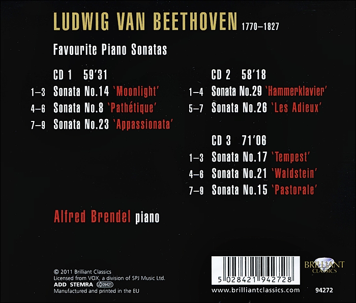Alfred Brendel 베토벤: 피아노 소나타 - 알프레드 브렌델 (Beethoven: Favourite Piano Sonata) 