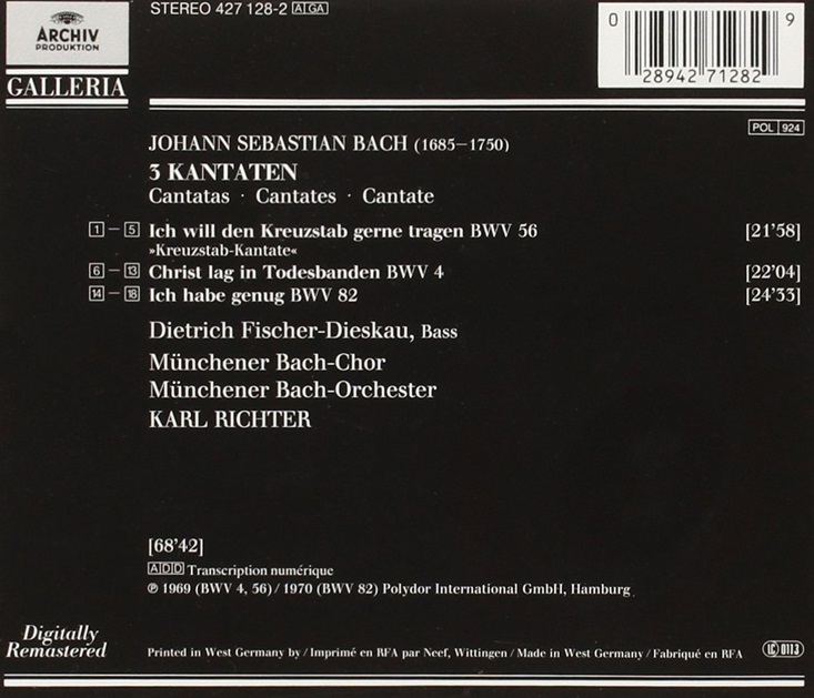 Dietrich Fischer-Dieskau / Karl Richter 바흐: 칸타타 (Bach: Cantatas BWV 56, 4, 82)