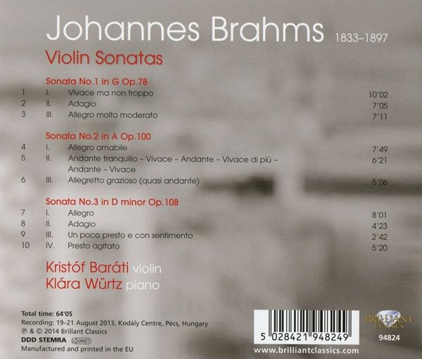 Kristof Barati 브람스: 바이올린 소나타 전곡집 - 1, 2, 3번 (Brahms: Violin Sonatas Op.78, 100, 108)