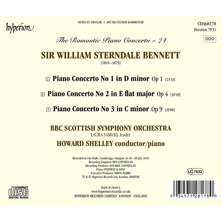 낭만주의 피아노 협주곡 74집 - 윌리엄 스턴데일 베넷트: 피아노 협주곡 1-3번 (The Romantic Piano Concerto Vol.74 - William Sterndale Bennett)