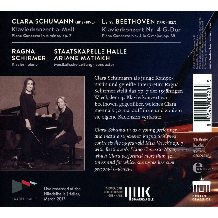 Ragna Schirmer 클라라 슈만: 피아노 협주곡 / 베토벤: 피아노 협주곡 4번 (Clara Schumann: Piano Concerto)