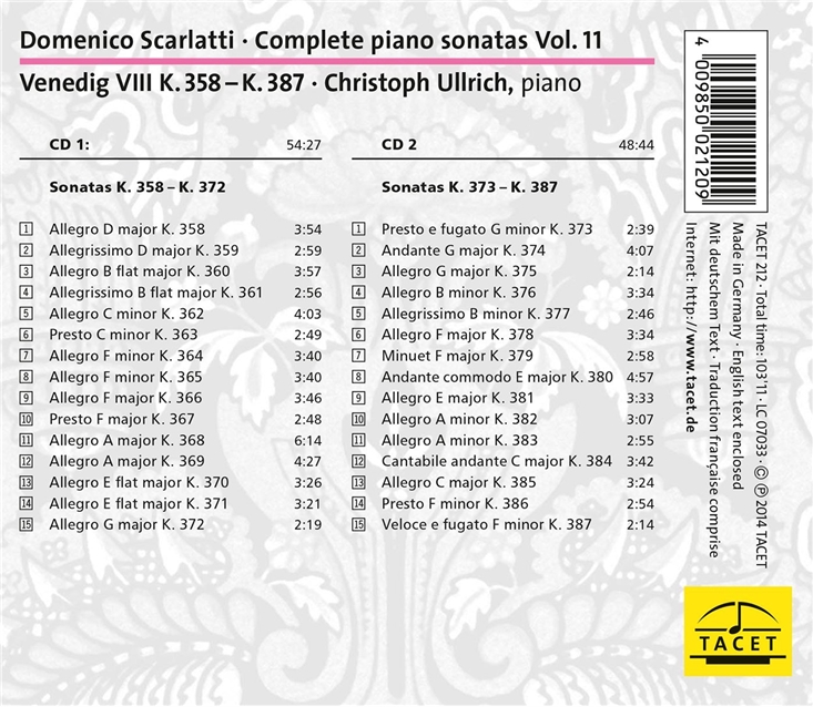 Christoph Ullrich 스카를라티: 피아노 소나타 전곡 11집 K.358-K.387 (D. Scarlatti: Complete Piano Sonatas Vol.11)