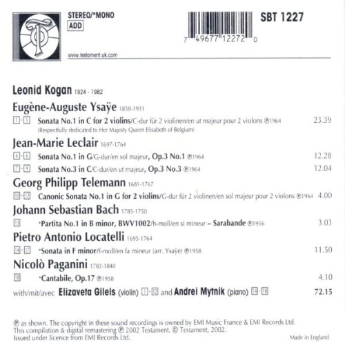 Leonid Kogan 이자이 / 르클레르 / 텔레만 / 로카텔리: 바이올린 소나타 (Violin Sonatas - Ysaye, Leclair, Telemann, Locatelli)