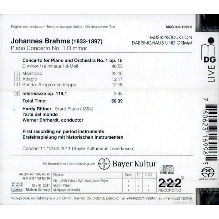 Hardy Rittner 브람스: 피아노 협주곡 1번 (Brahms: Piano Concerto No.1 in D minor)