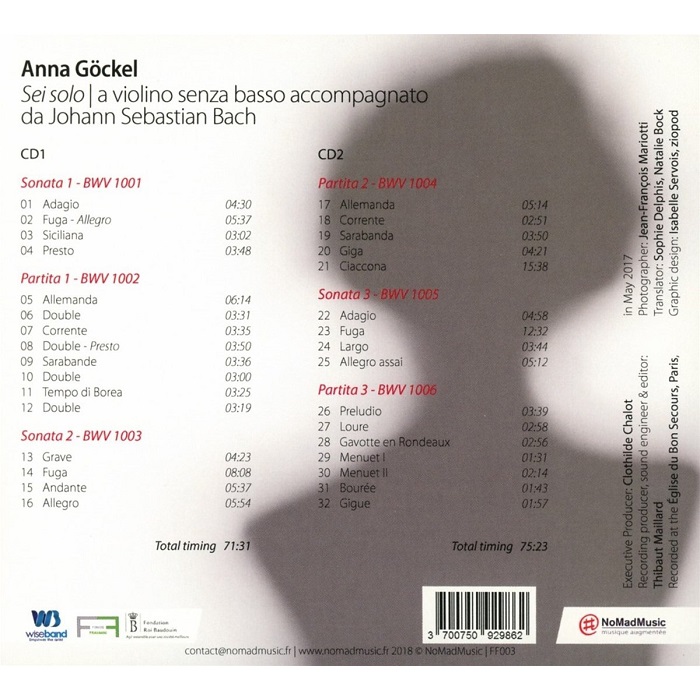 Anna Gockel 바흐: 무반주 바이올린 소나타와 파르티타 전곡 BWV1001-1006 (Bach: Sonates et Partitas pour violon seul)