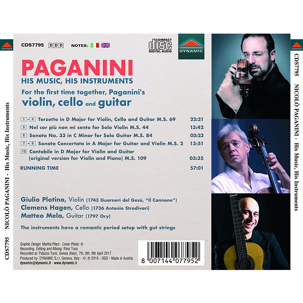 Giulio Plotino 파가니니: 바이올린 독주, 바이올린, 첼로, 기타를 위한 작품 (Paganini: Terzetto for Violin, Cello & Guitar)