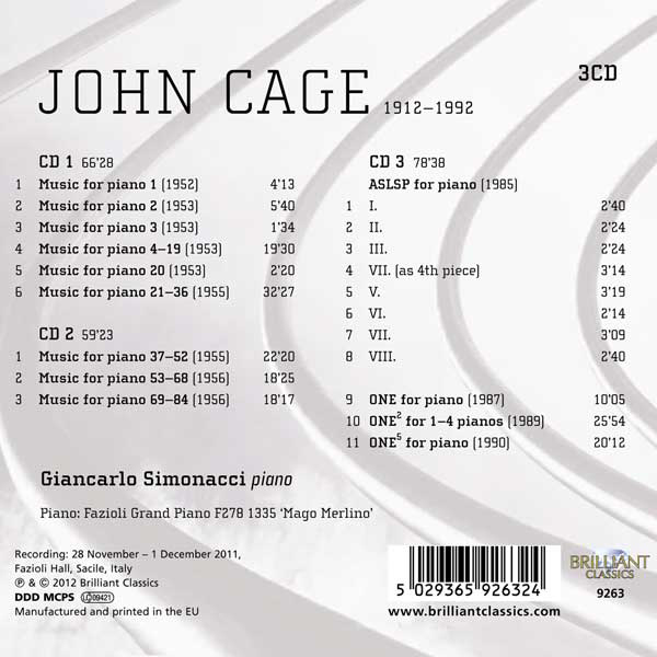 John Cage／Complete Piano Music（18CD） John Cage: Works for Piano
