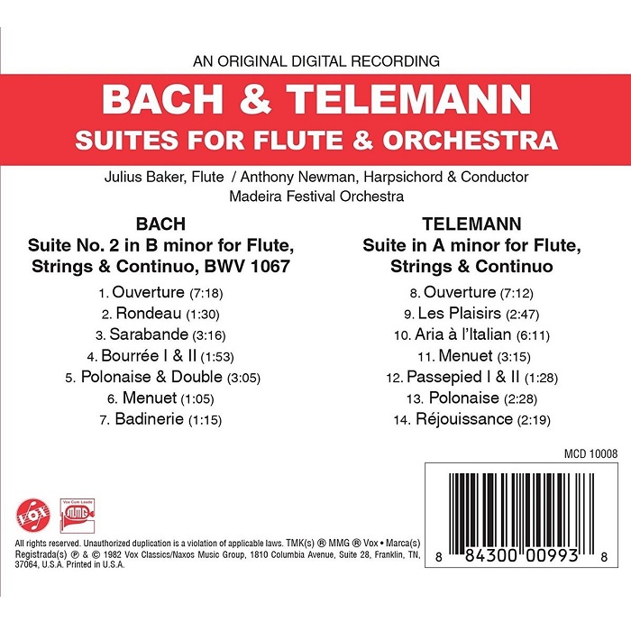 Julius Baker 바흐: 모음곡 2번 / 텔레만: 모음곡 A단조 (Bach / Telemann: Suites for Flute & Orchestra)