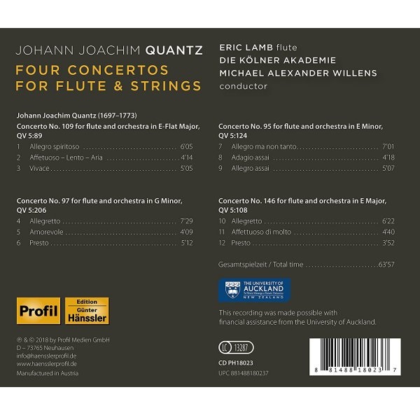 Eric Lamb / Michael Alexander Willens 크반츠: 플루트 협주곡집 (Quantz: Four Concertos for Flute & Strings)